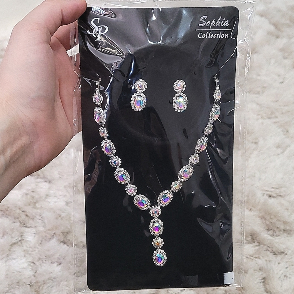 Amalfi Rhinestone Vine Necklace Set - Iridescent